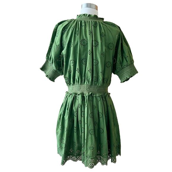 ROLLER RABBIT Fiorella Dress Astra Eyelet Green Cotton Short Sleeves Small NEW - Picture 3 of 12